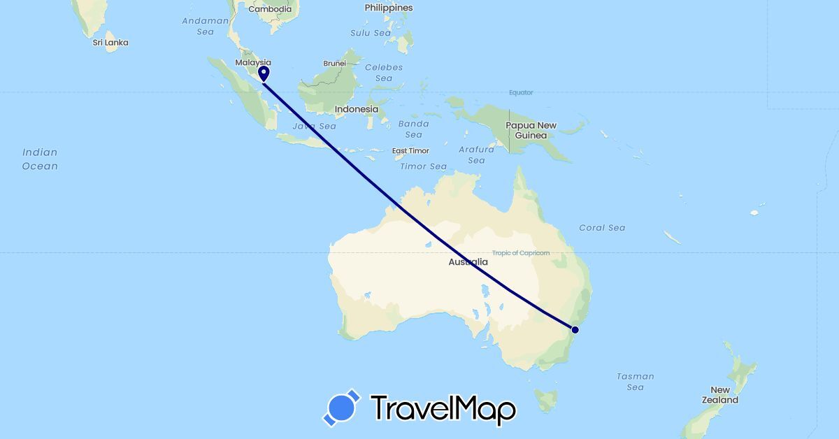 TravelMap itinerary: driving in Australia, Singapore (Asia, Oceania)